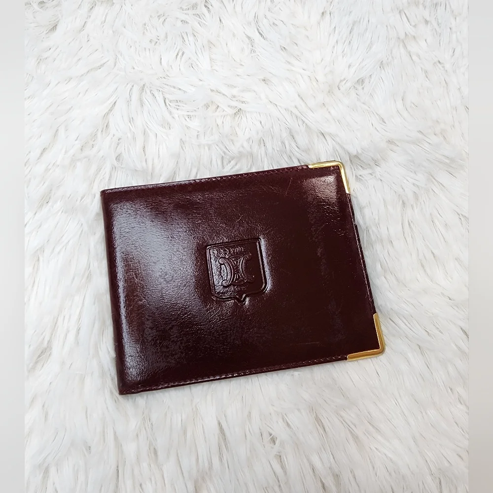 CELINE Burgundy/Red Leather Wallet with Gold Accents - Picture 3 of 15